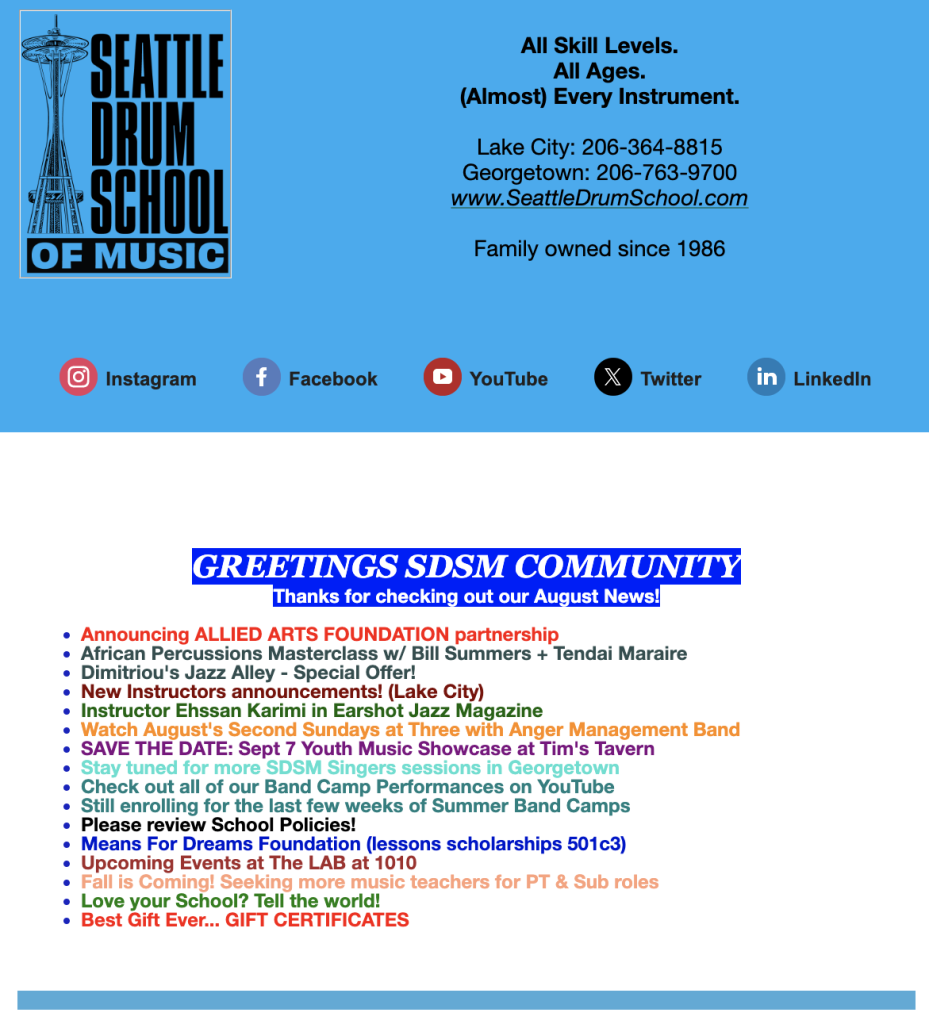 Check out our August News!

https://mailchi.mp/seattledrumschool/august2024